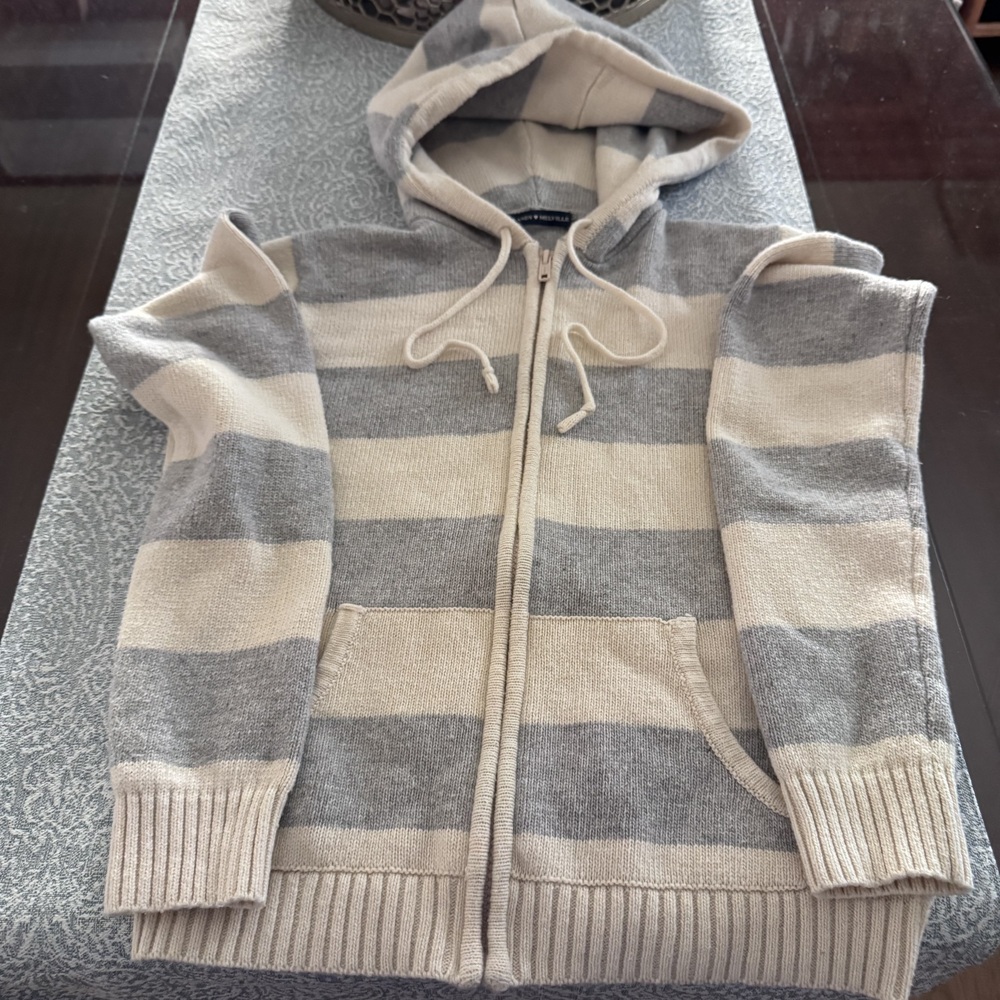 Brandy Melville Alana Striped Zip-Up Knit Hoodie Cardigan Sweater Size S/OS